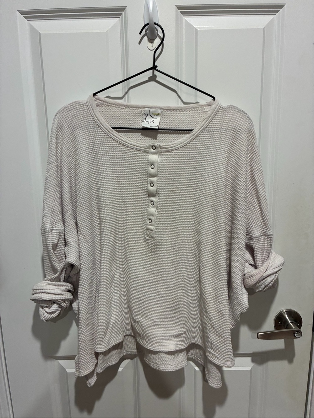 aerie Cream Waffle-Knit Henley Long Sleeve Top
